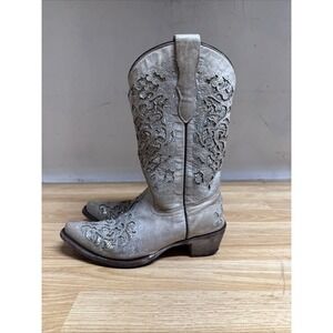 Corral Glitter Inlay Western Cowboy Boot White/cream Colored Women's Size 4